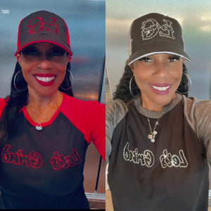 Bling Black and Red or Black and Gray Baseball shirt and Let's Grind Trucker cap set